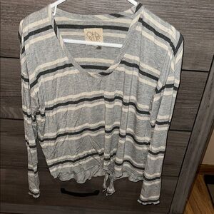 Chaser Gray/tan Striped Women's Top